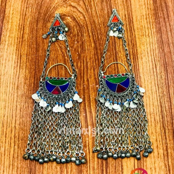 Afghan Kuchi Bell Earrings: Traditional Tribal Chandbaliyaan - Picture 5 of 12